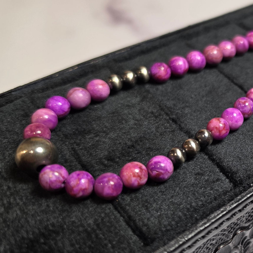 Sterling Pearls & Crazy Lace Calcite Necklace 15-16 inches