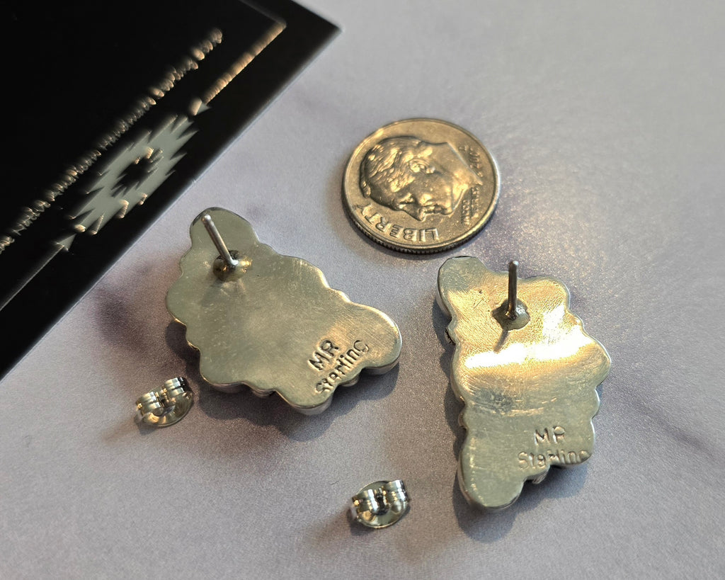 Kingman Turquoise & Sterling Half Cluster Earrings