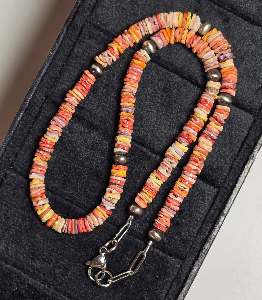 Shell Heishi & 5mm Sterling Pearls 15.5 inches