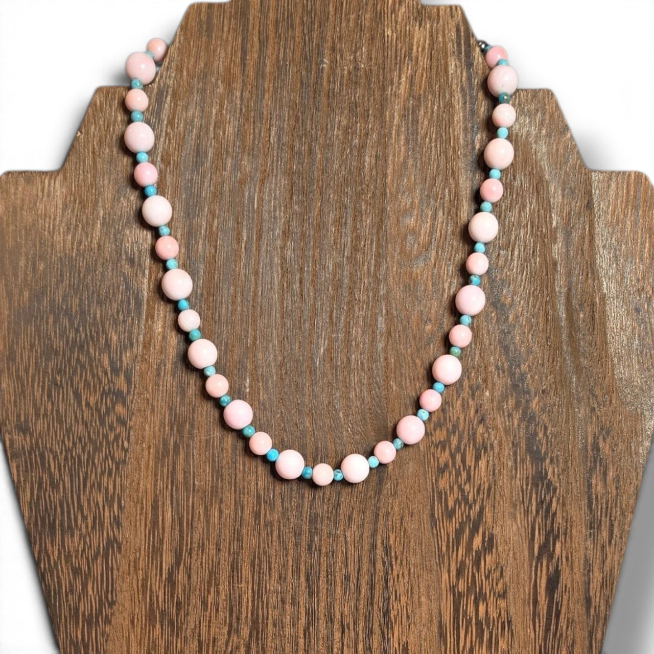 Turquoise, Pink Conch & 2 Sterling Pearls Choker