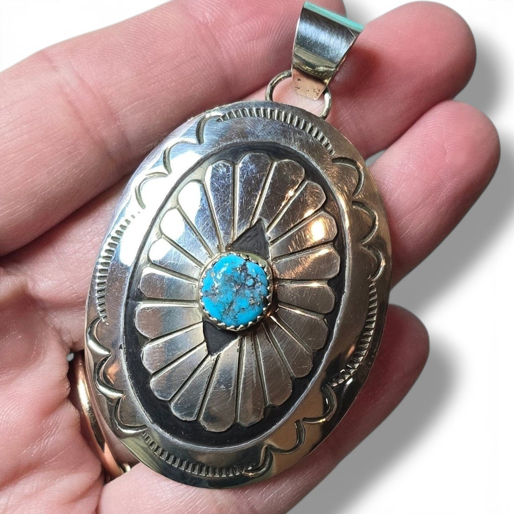 Native Made Kingman Turquoise & Sterling Concho Pendant