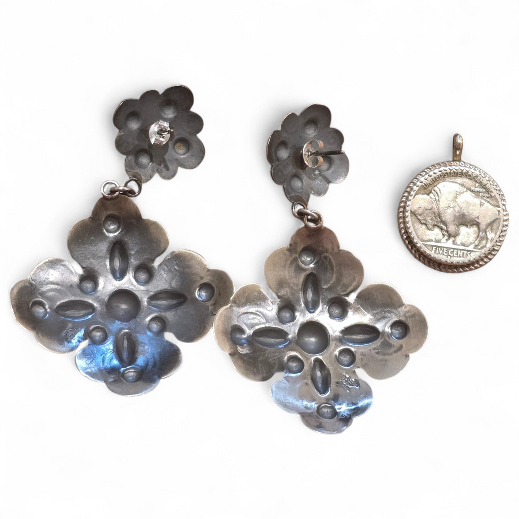 Sterling Repoussé & Turquoise Earrings