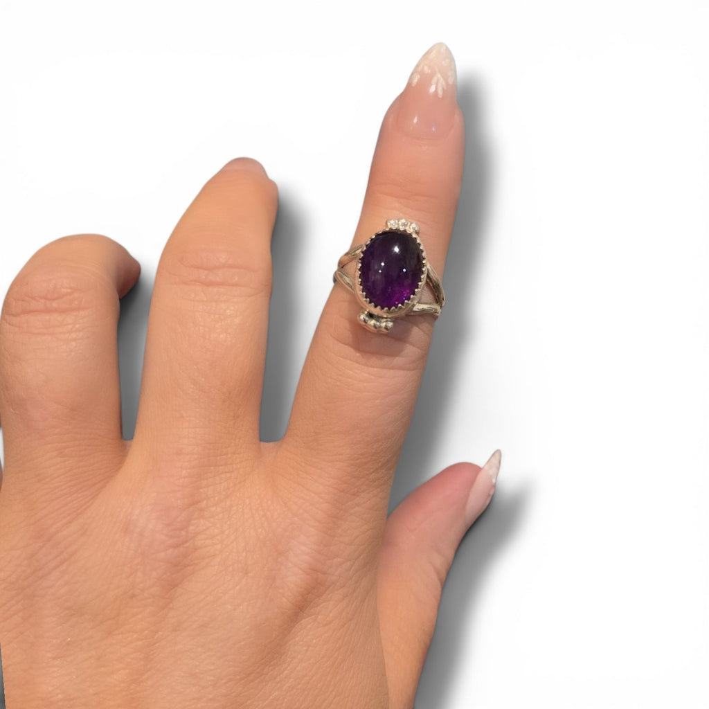 Native Made Amethyst & Sterling Ring Size 6.5