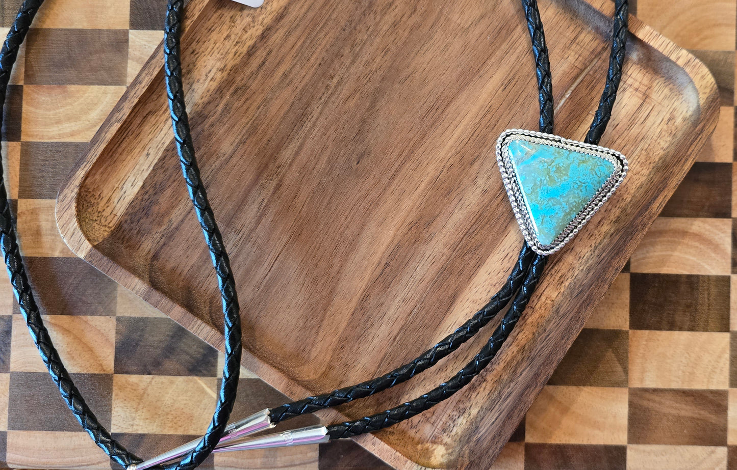 Turquoise, Sterling & Leather Bolo