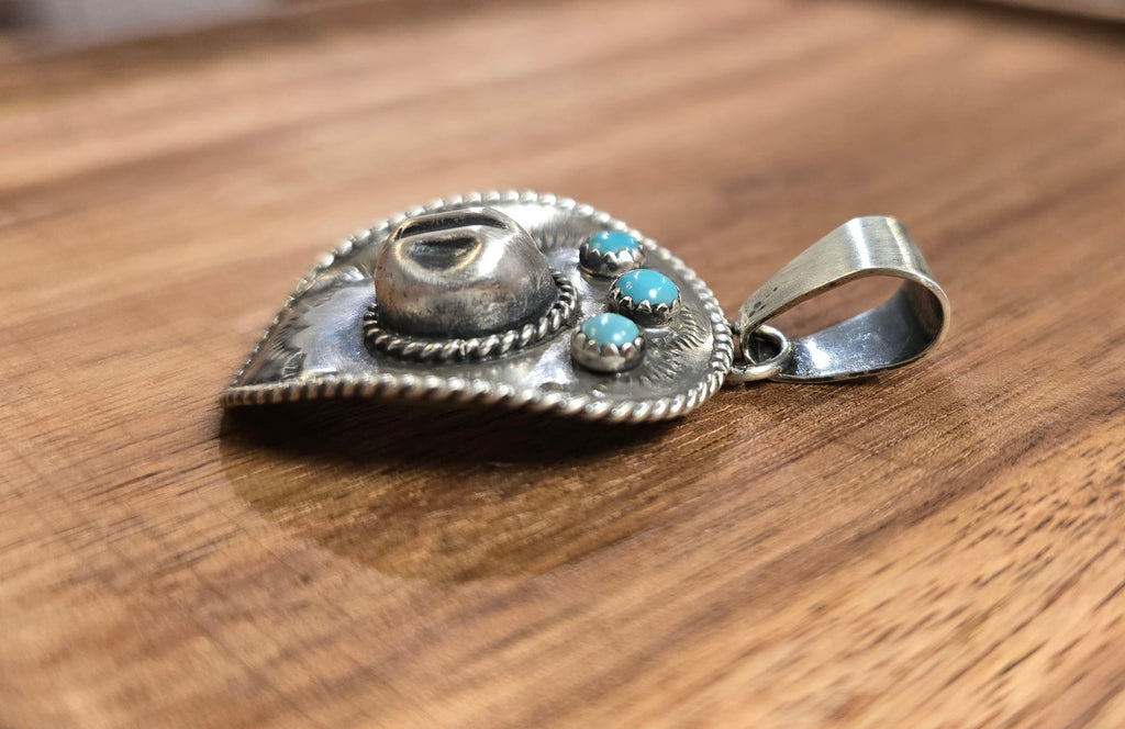 Bobby Platero Kingman Turquoise & Sterling Cowboy Hat Pendant