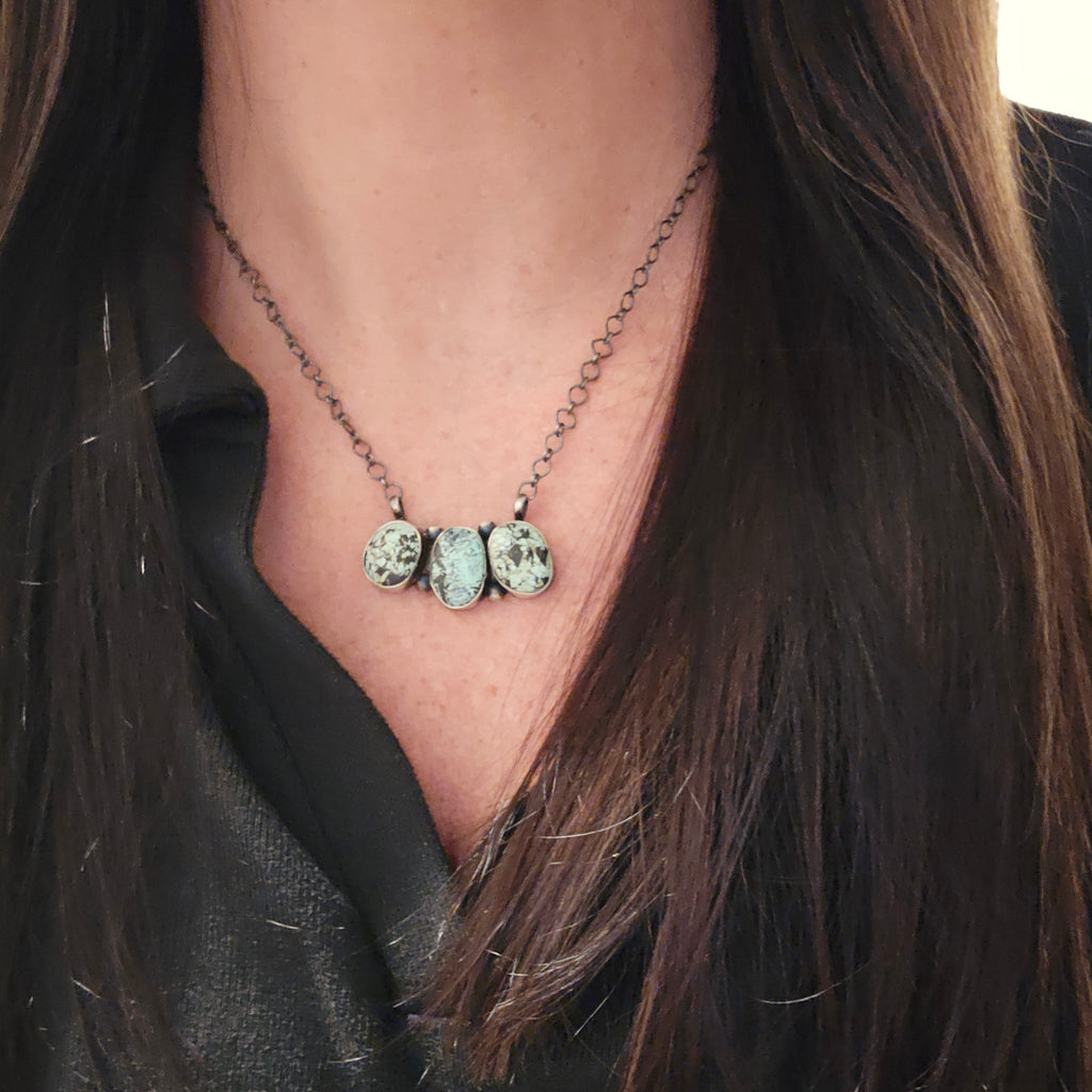 LeTricia Largo Blackjack Turquoise & Sterling Cluster Bar Necklace
