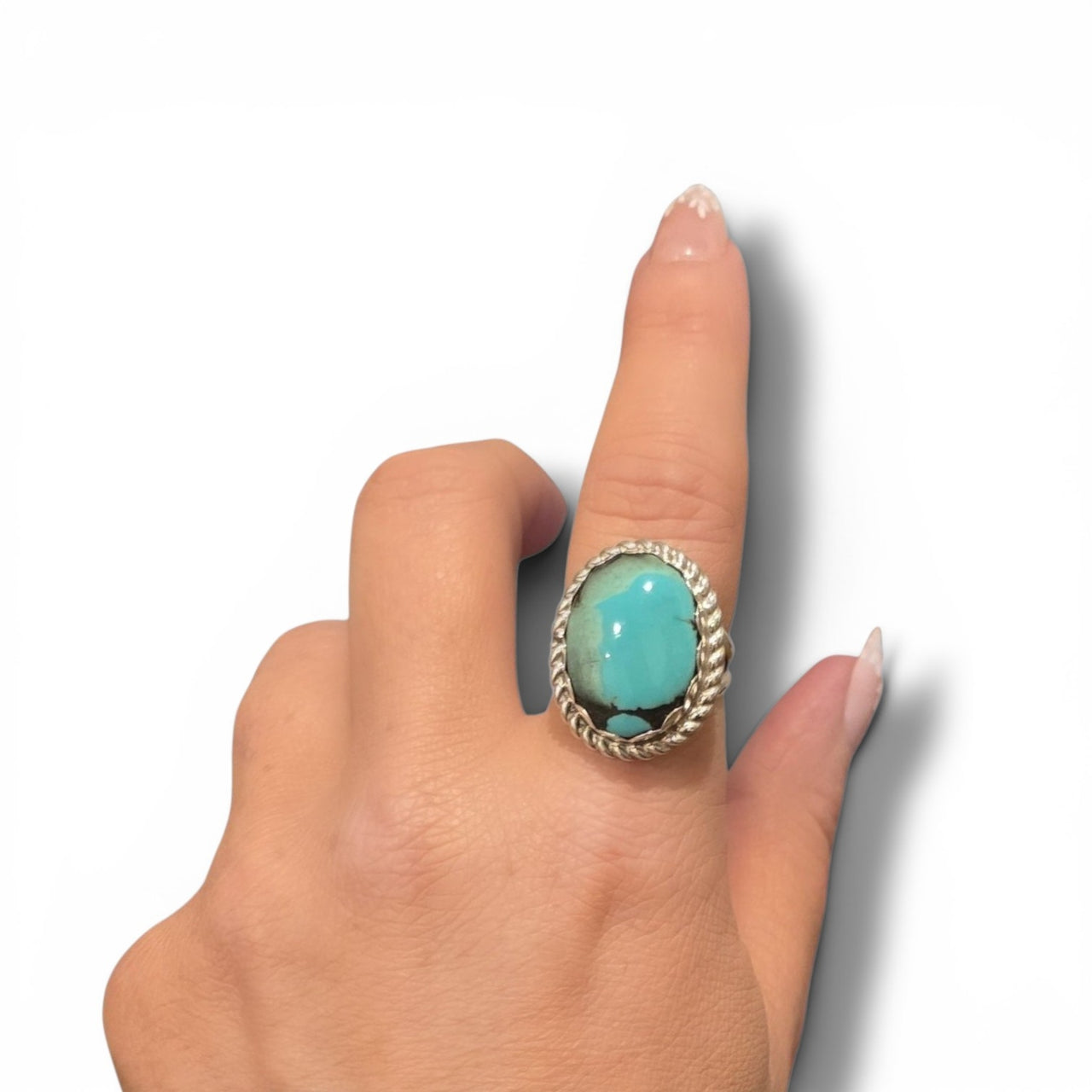 Native Made Kingman Turquoise & Sterling Ring Size 8.5