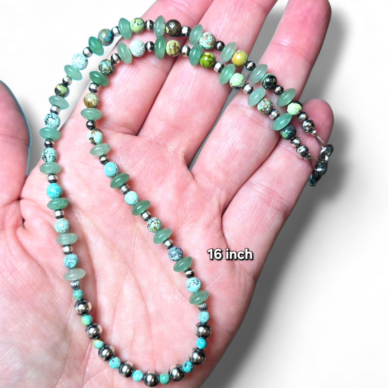Hubei Turquoise, Sterling Pearls & Green Adventurine Necklace