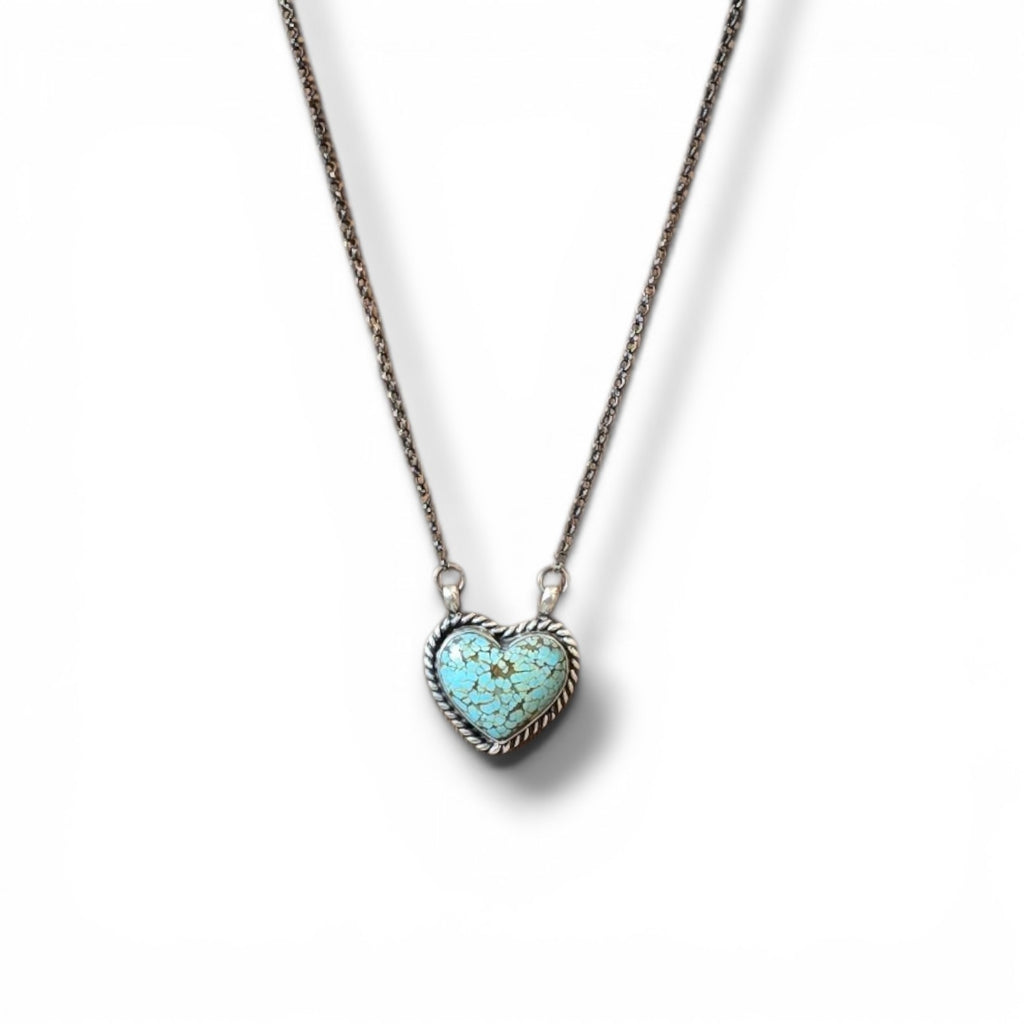 Native Made #8 Turquoise & Sterling Heart Necklace 16.75 inches