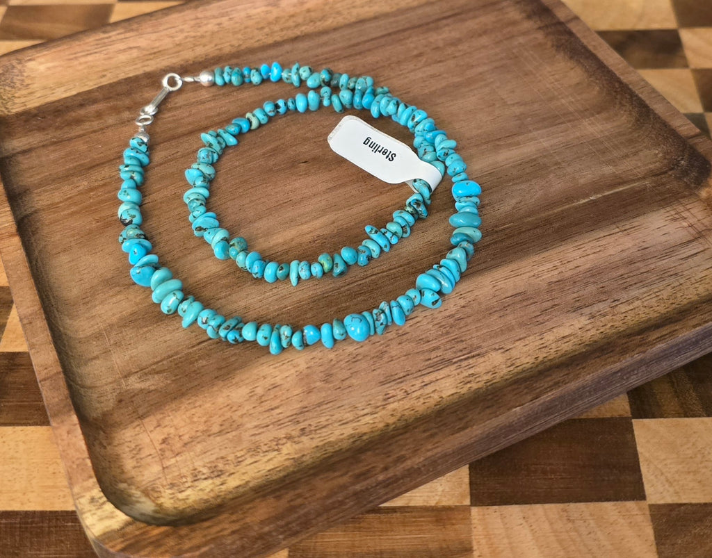 Turquoise and Sterling Necklace 16 inches