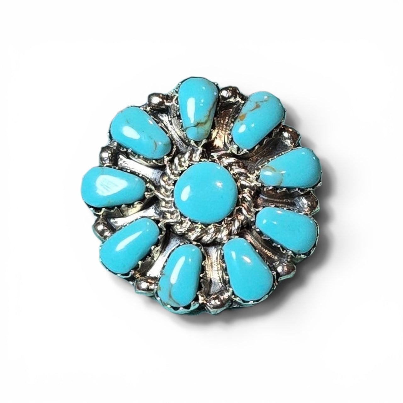 Native Made Turquoise & Sterling Cluster Ring Sizes 7.5 & 8.5