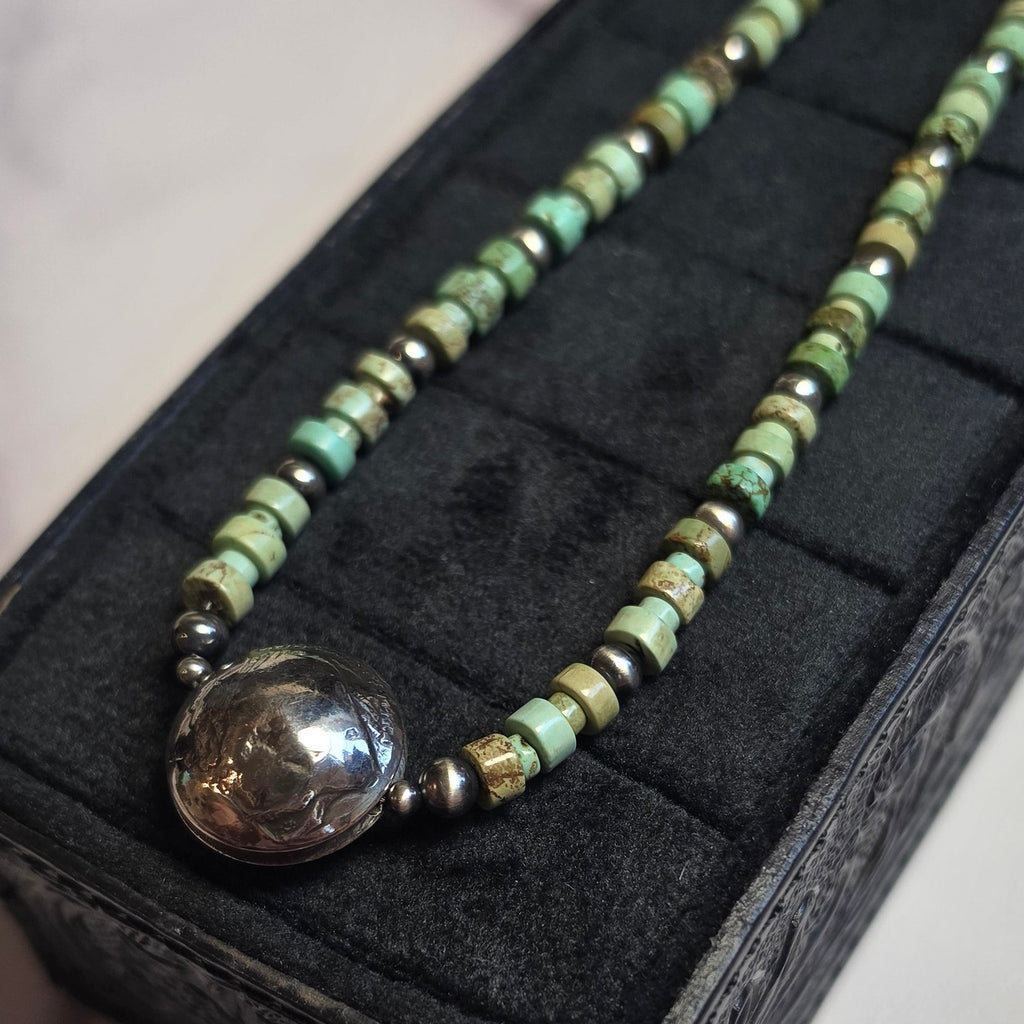 Reversible Buffalo Nickel & Turquoise Necklace 20-22 inches