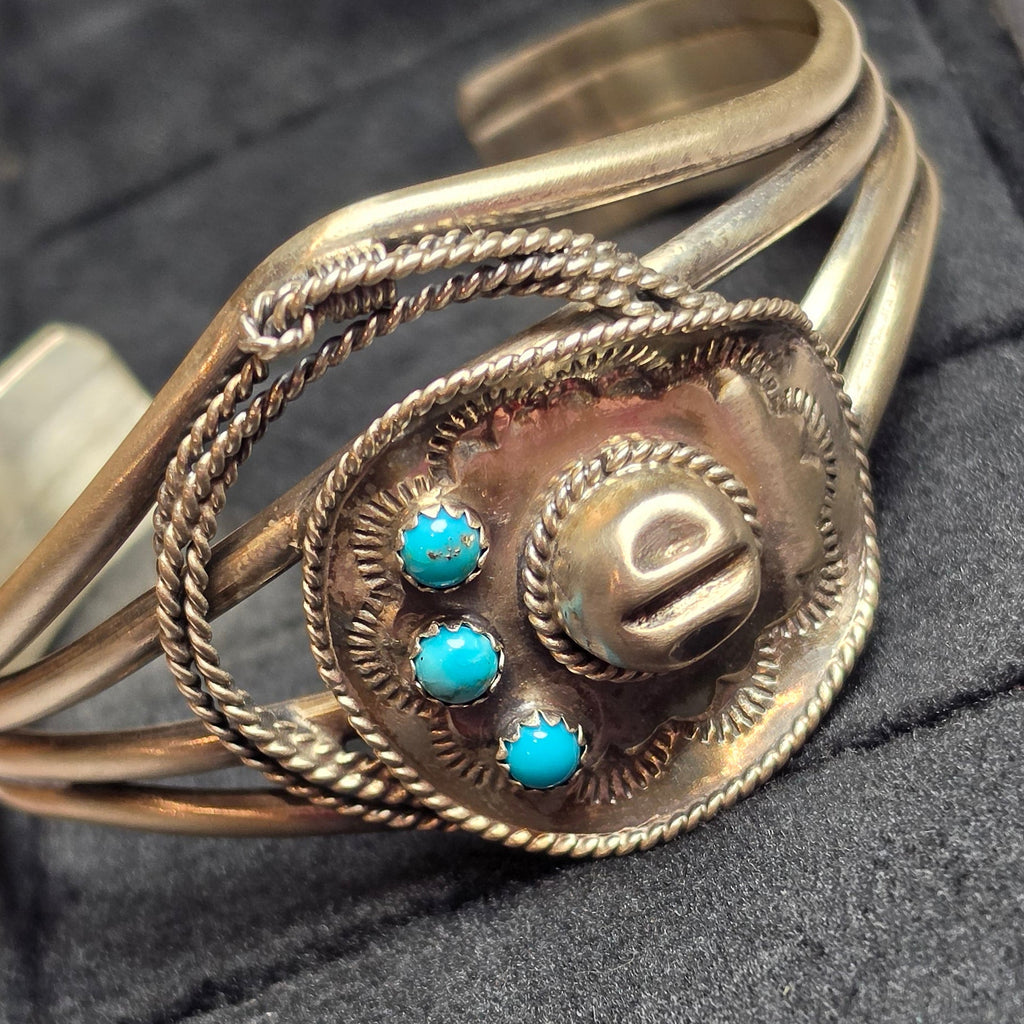 Native Made Kingman Turquoise & Sterling Cowboy Hat Cuff