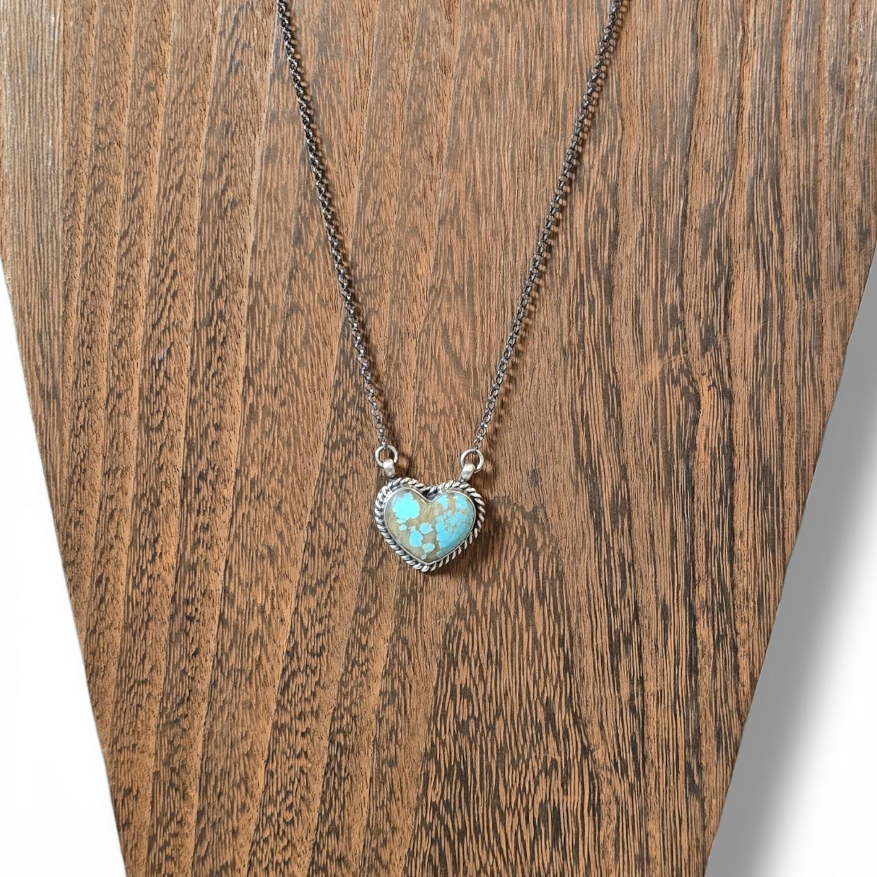 Native Made #8 Turquoise & Sterling Heart Necklace 17.5 inches
