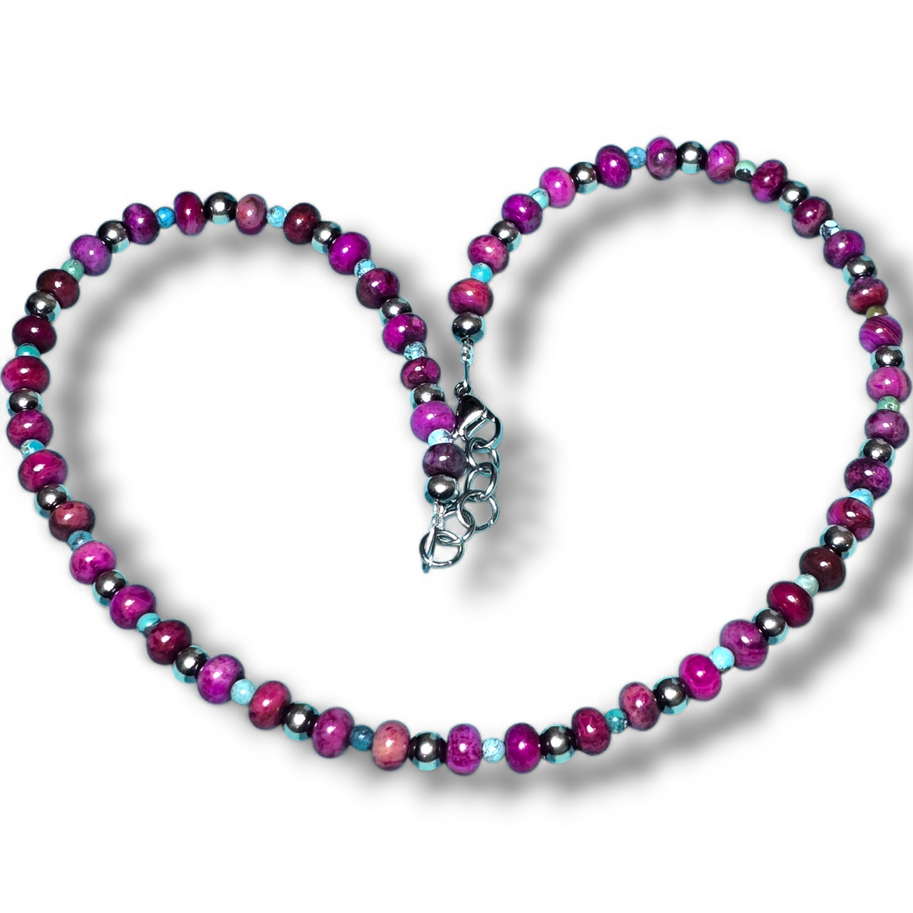 Sterling Pearls, Hubei Turquoise & Ruby Crazy Lace Agate Necklace