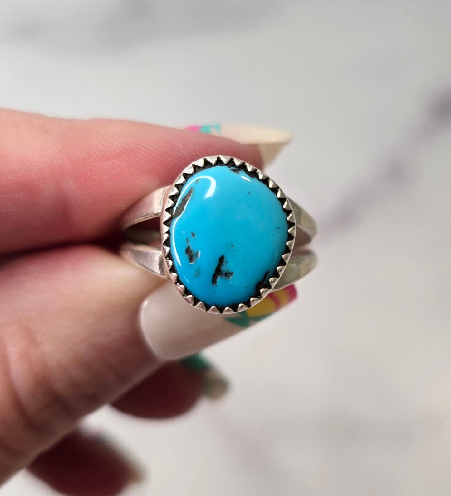 Kingman Turquoise and Sterling Ring Size 8.75