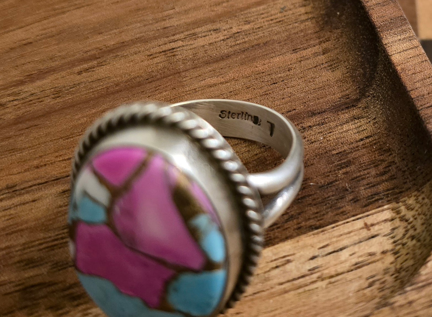 Cotton Candy Dahlia and Sterling Adjustable Ring