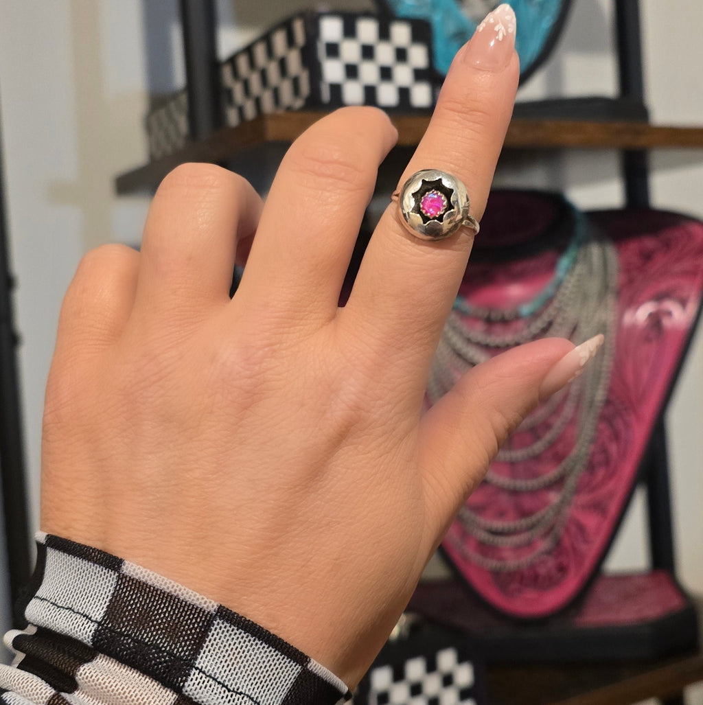 Sterling & Hot Pink Opal Ring