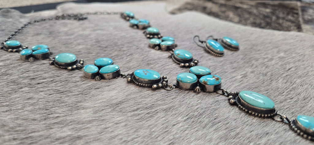 Lorenzo Juan Royston Turquoise, Sterling Lariat & Earrings Set