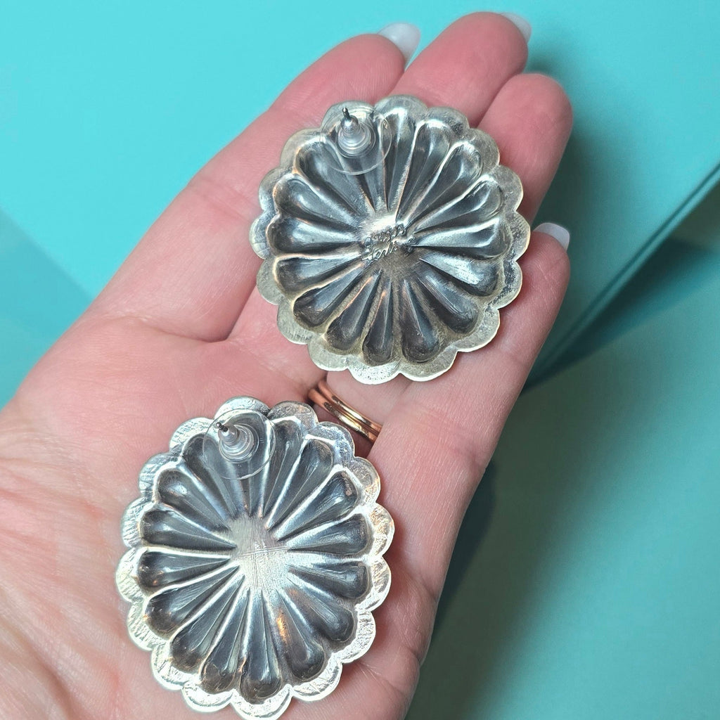 Glen Livingston Sonoran Mountain Turquoise Sterling Silver Repoussé Earrings