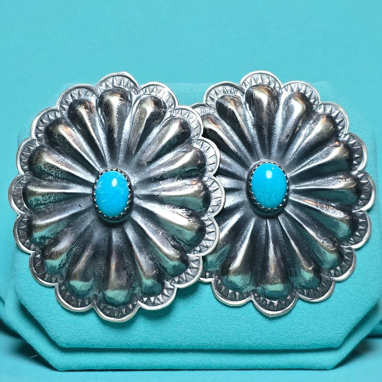 Glen Livingston Sonoran Mountain Turquoise Sterling Silver Repoussé Earrings