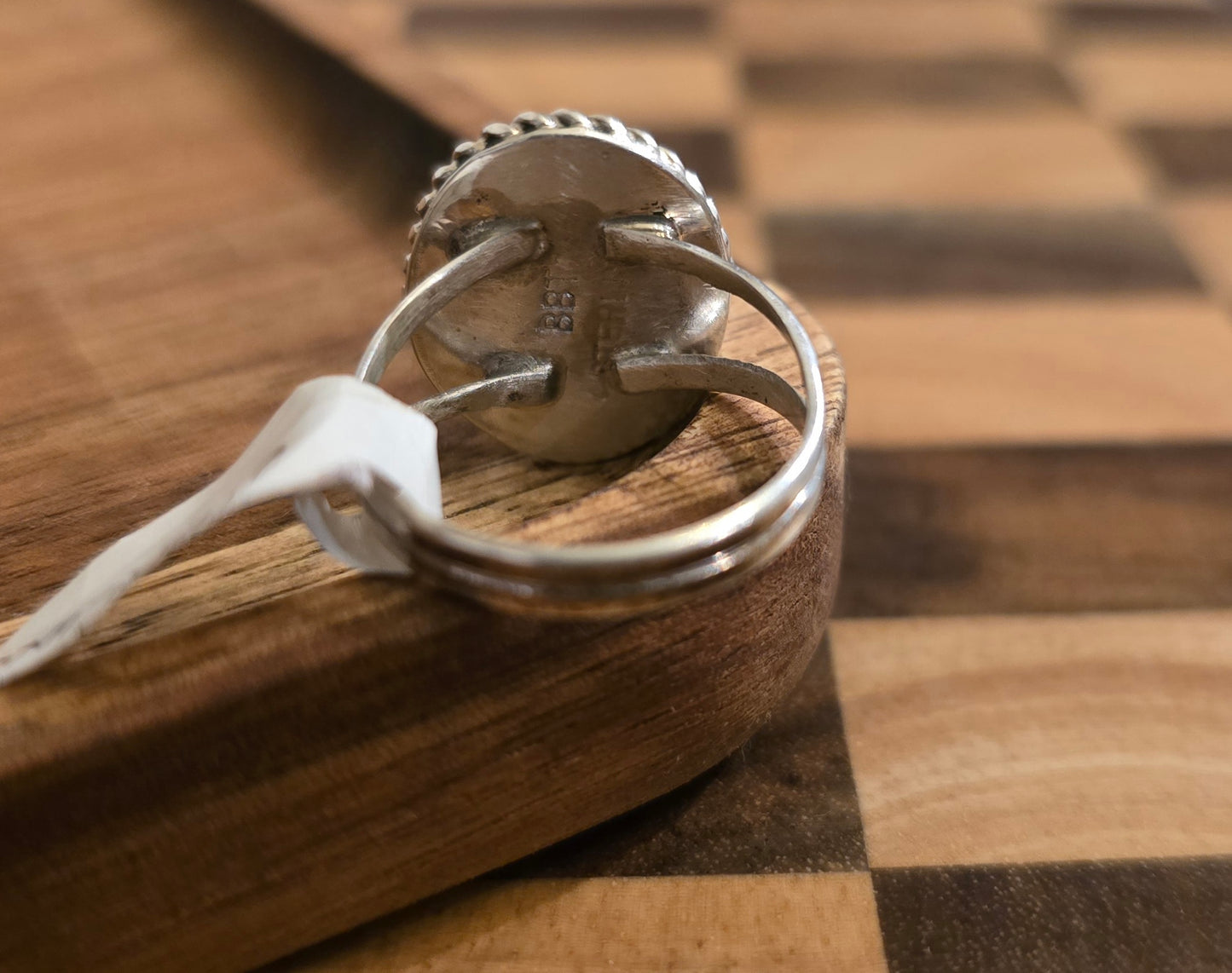 Man Made Blue Opal and Sterling Ring Size 7.5