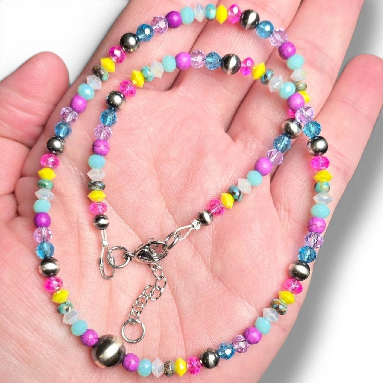 8mm Center Sterling Pearl with 5mm Sterling Pearls Beaded Necklace 15.5 - 17 inches