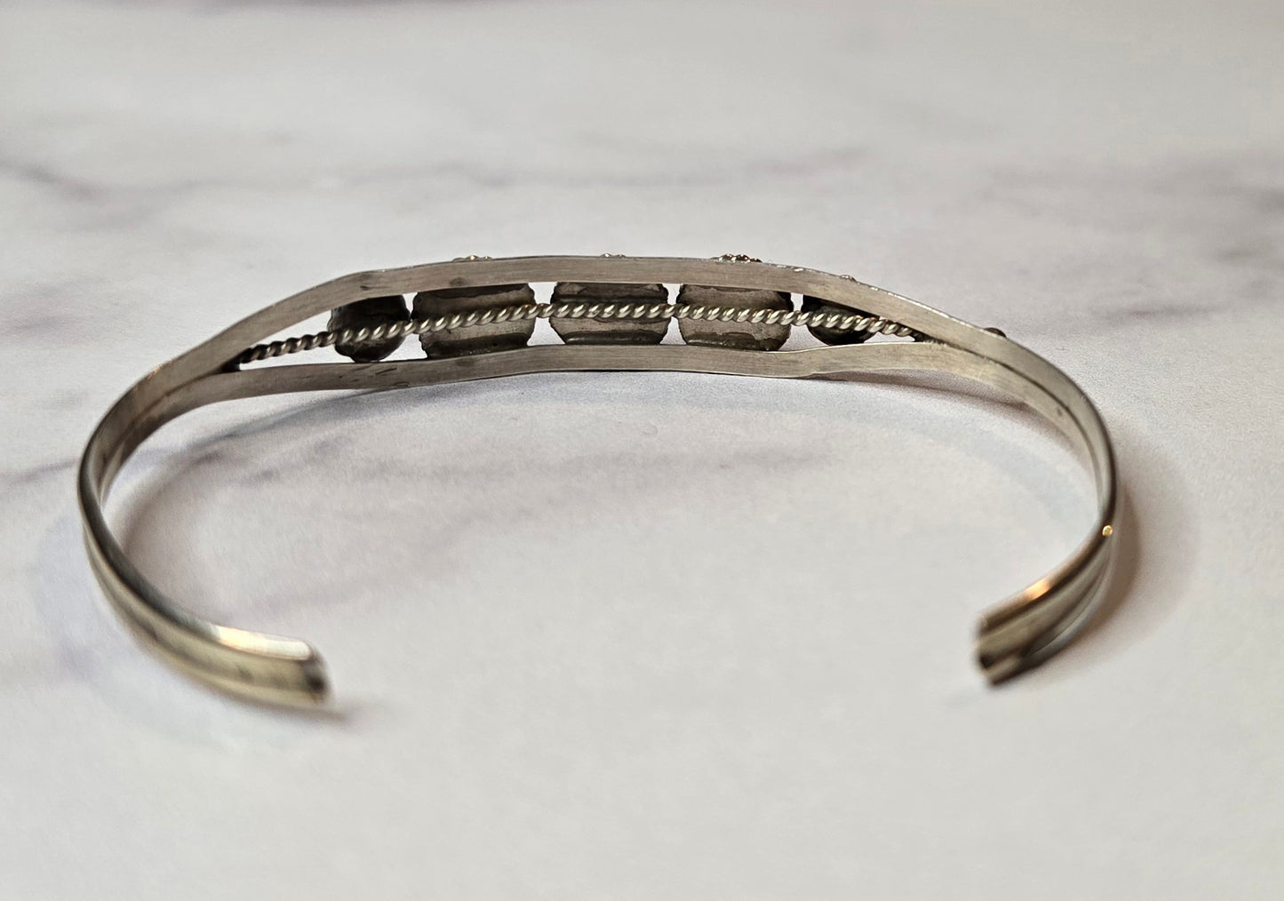Man Made Light Blue Opal and Sterling Cuff