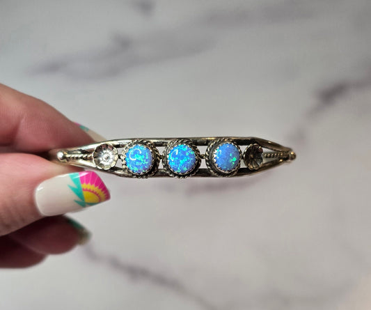 Man Made Light Blue Opal and Sterling Cuff