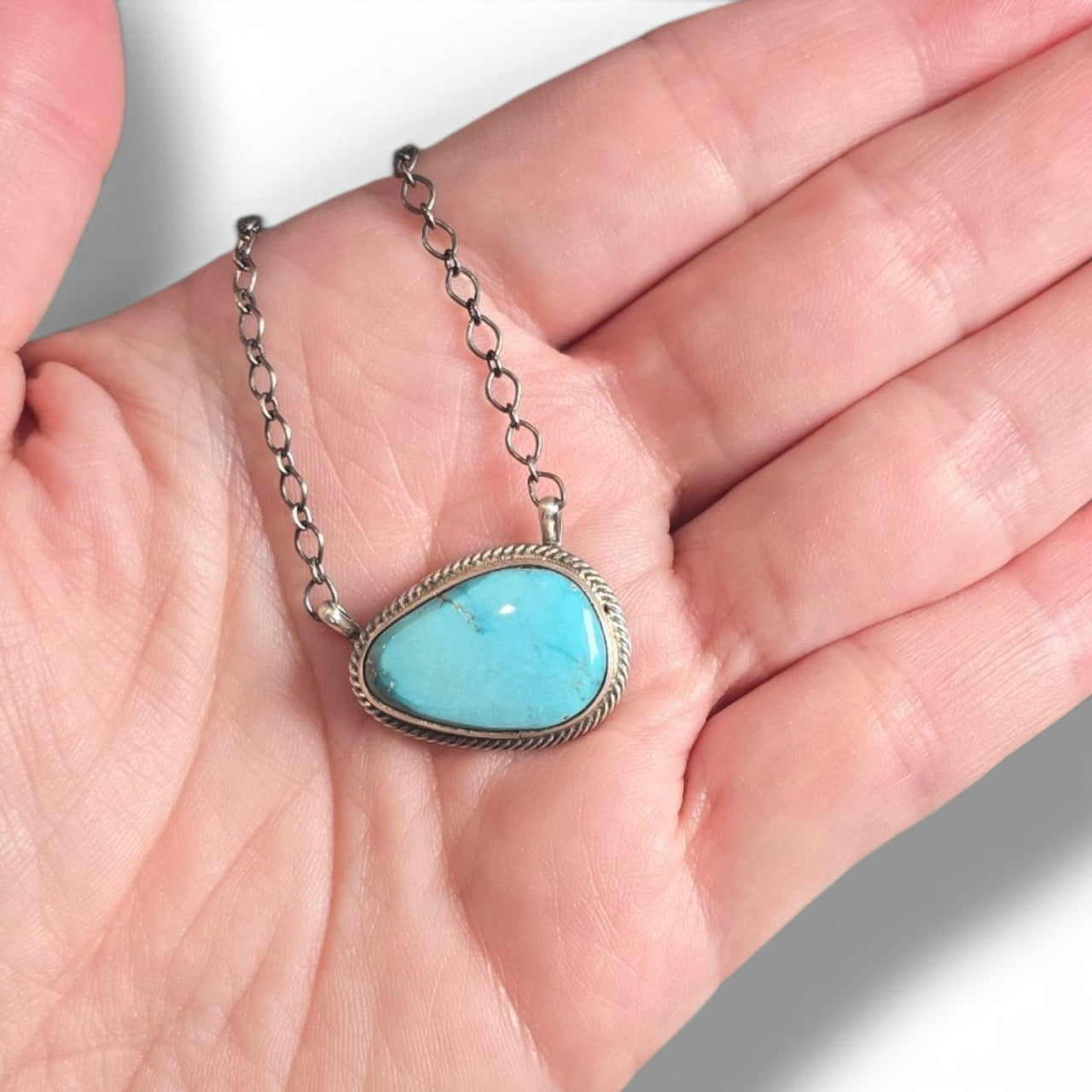 Native Made White Water Turquoise & Sterling Necklace