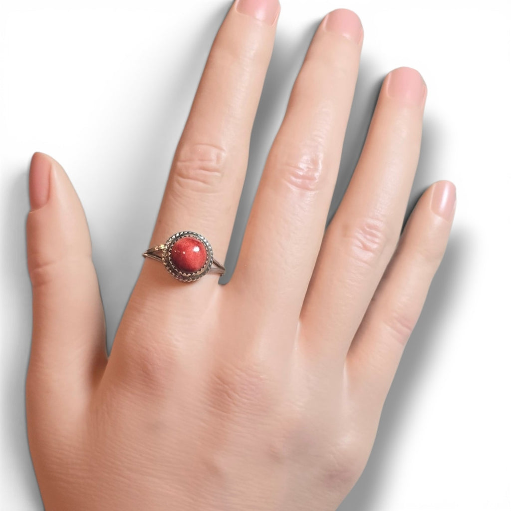 Native Made Red Spiny & Sterling Ring Size 8
