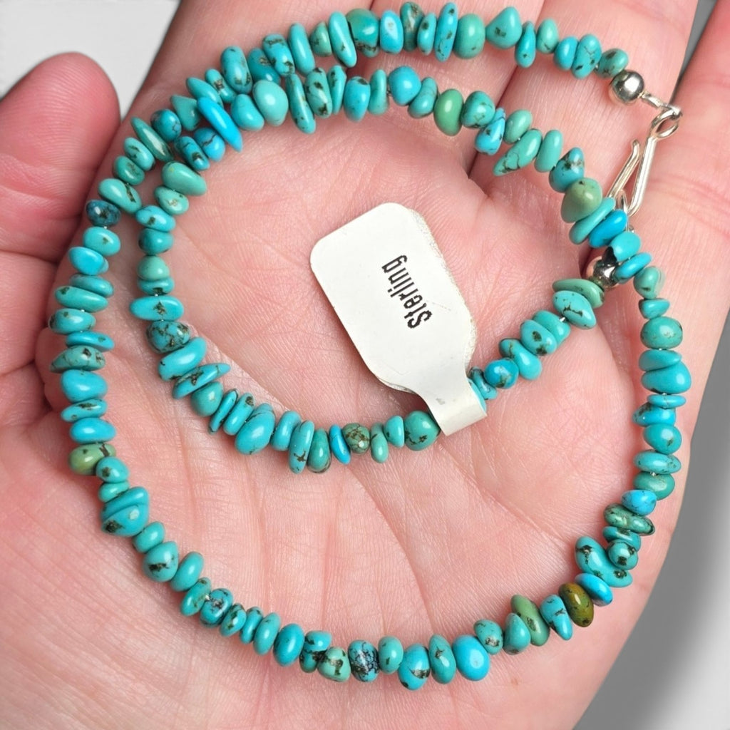 Kingman Turquoise & Sterling Chip Necklace 14 inches