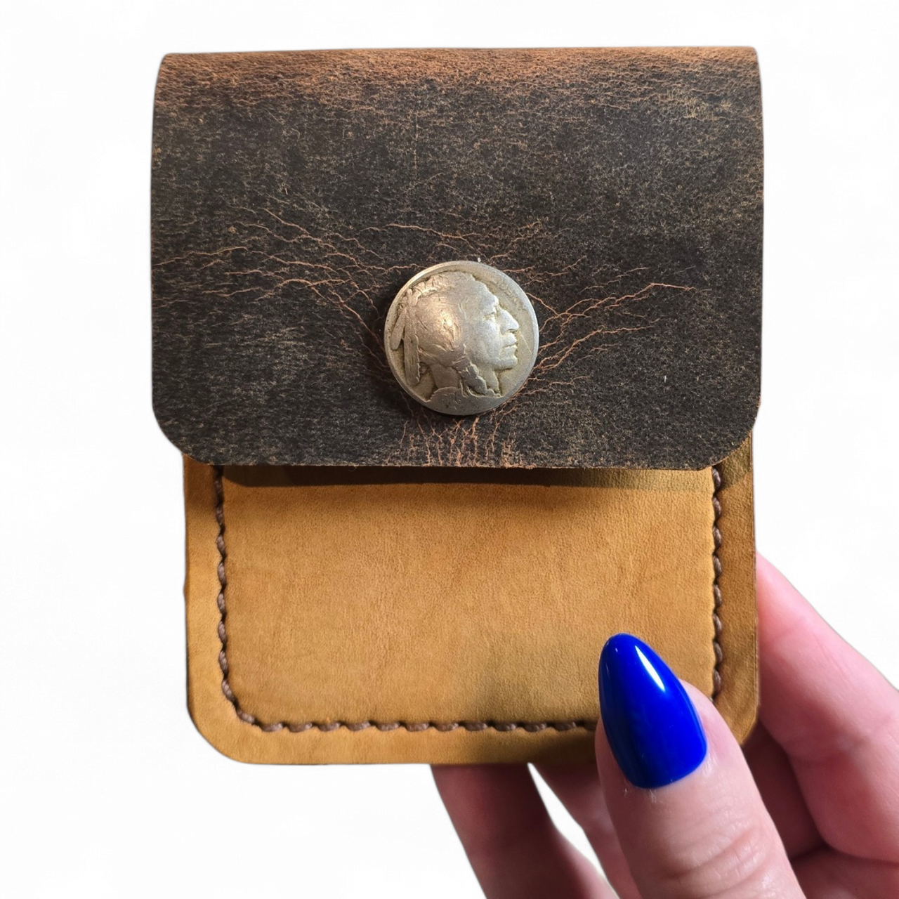 Genuine Leather & Genuine Head or Buffalo Nickel Credit/Money Wallet