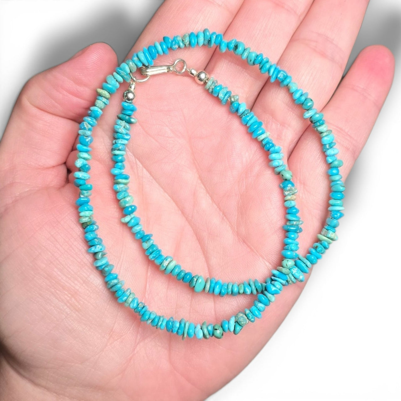 Kingman Turquoise & Sterling Chip Necklace 16 inches