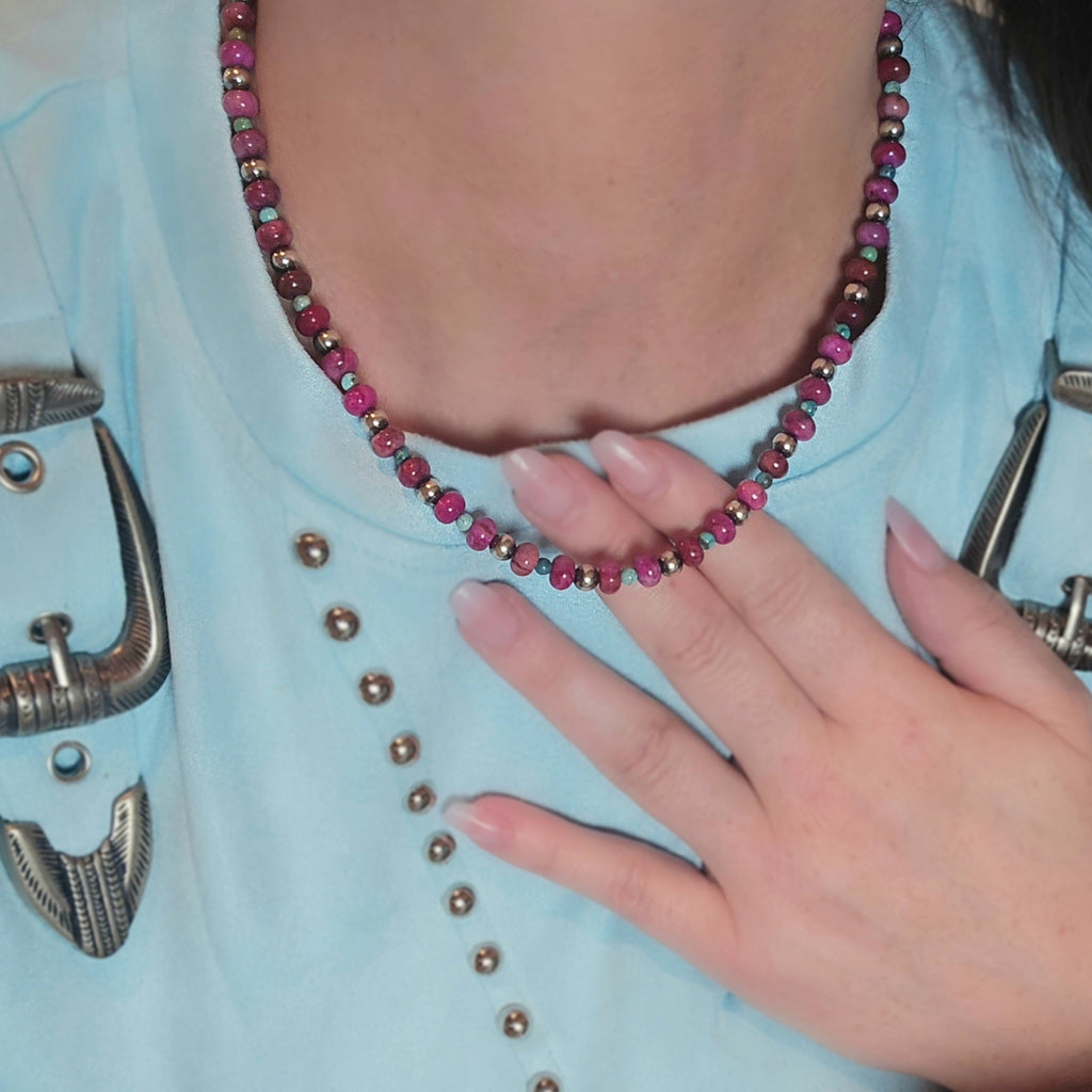 Sterling Pearls, Hubei Turquoise & Ruby Crazy Lace Agate Necklace