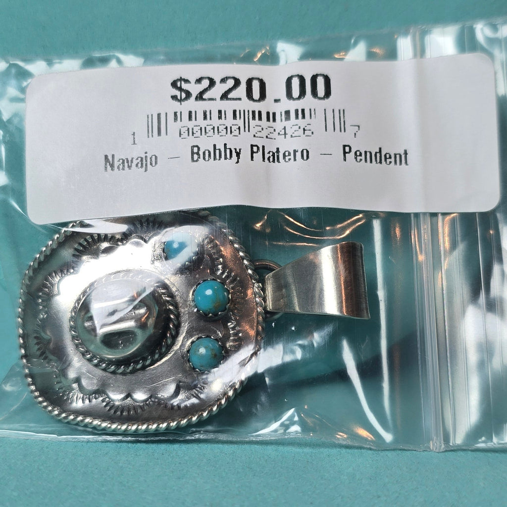 Bobby Platero Kingman Turquoise & Sterling Cowboy Hat Pendant