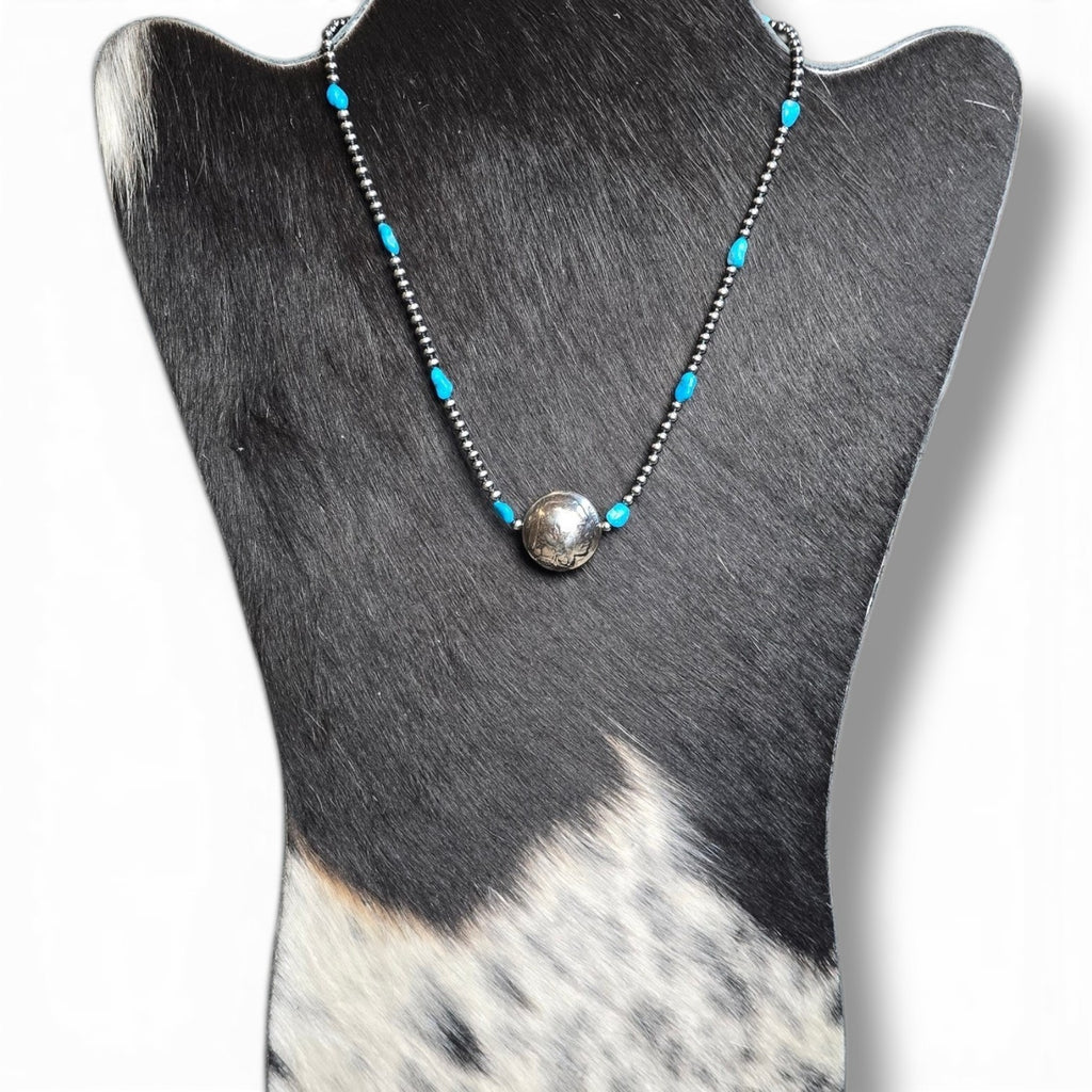 Reversible Indian Head/Buffalo Nickel, Sterling Pearls & Turquoise Necklace 15 - 16 inches