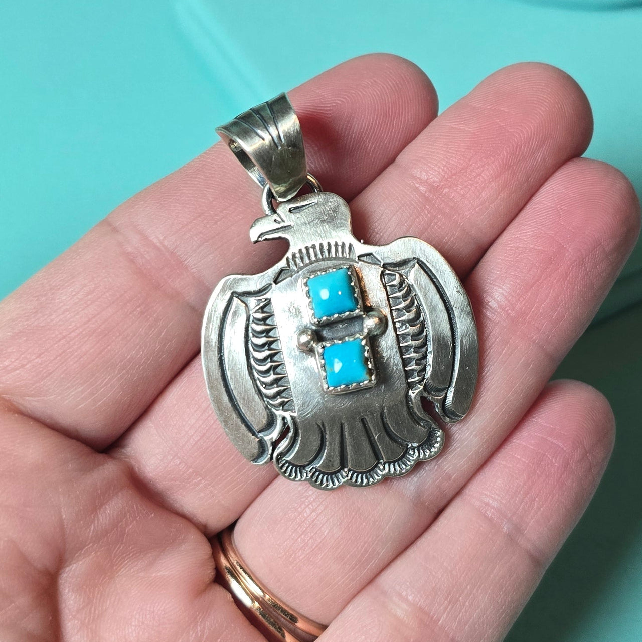 Robinson Martinez Sterling & Double Square Turquoise Pendant