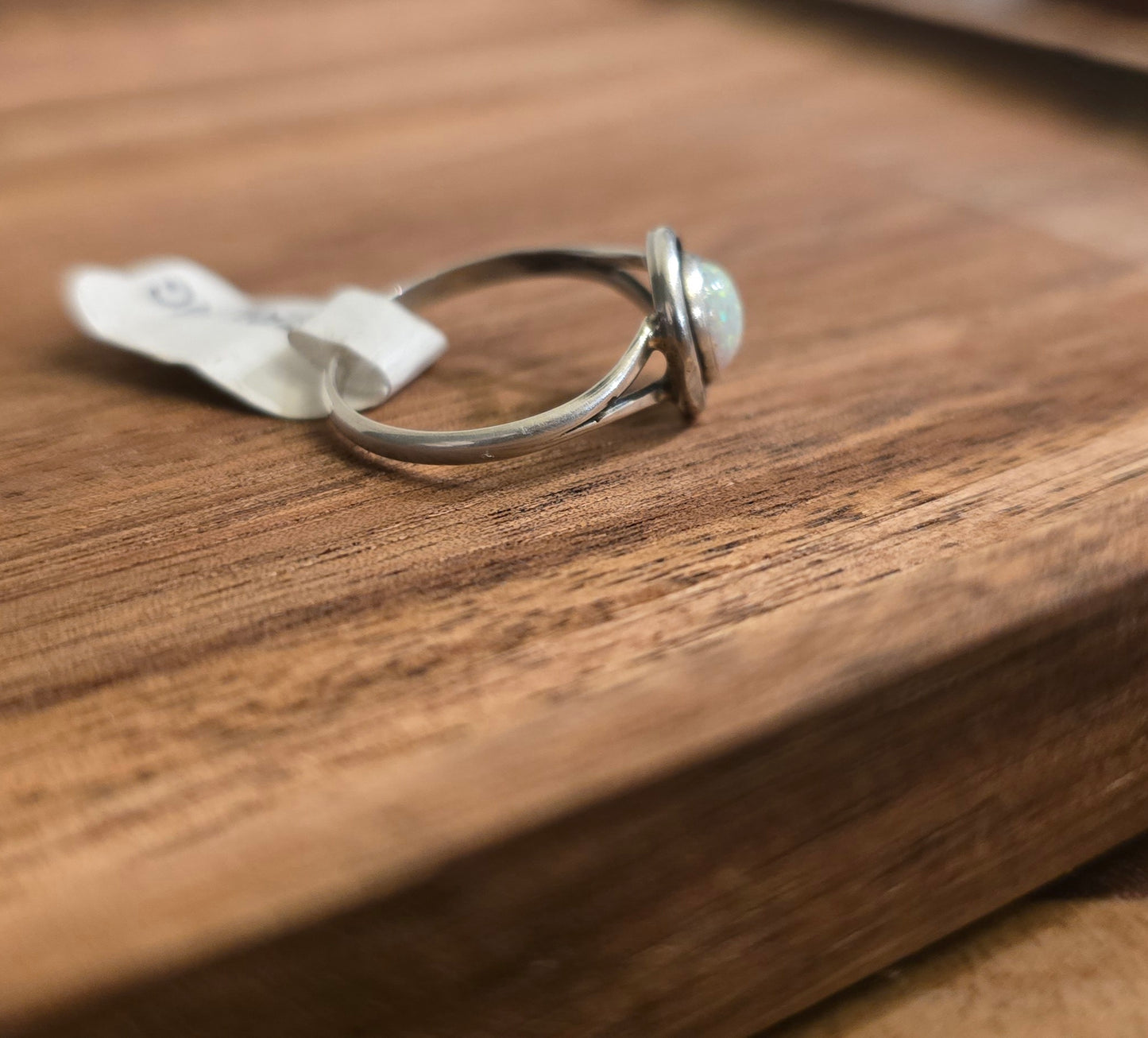 Man Made White Opal and Sterling Ring Size 5.75