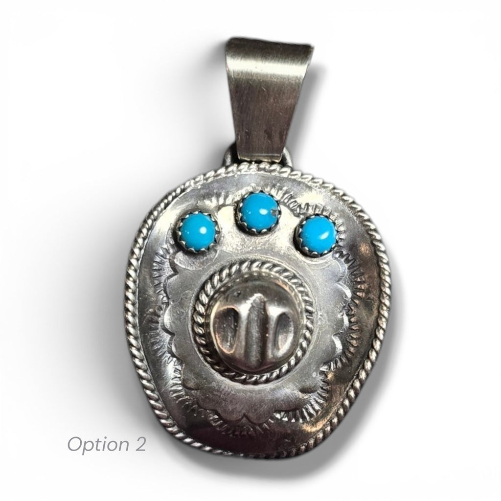 Native Made, Kingman Turquoise & Sterling Cowboy Hat Pendant