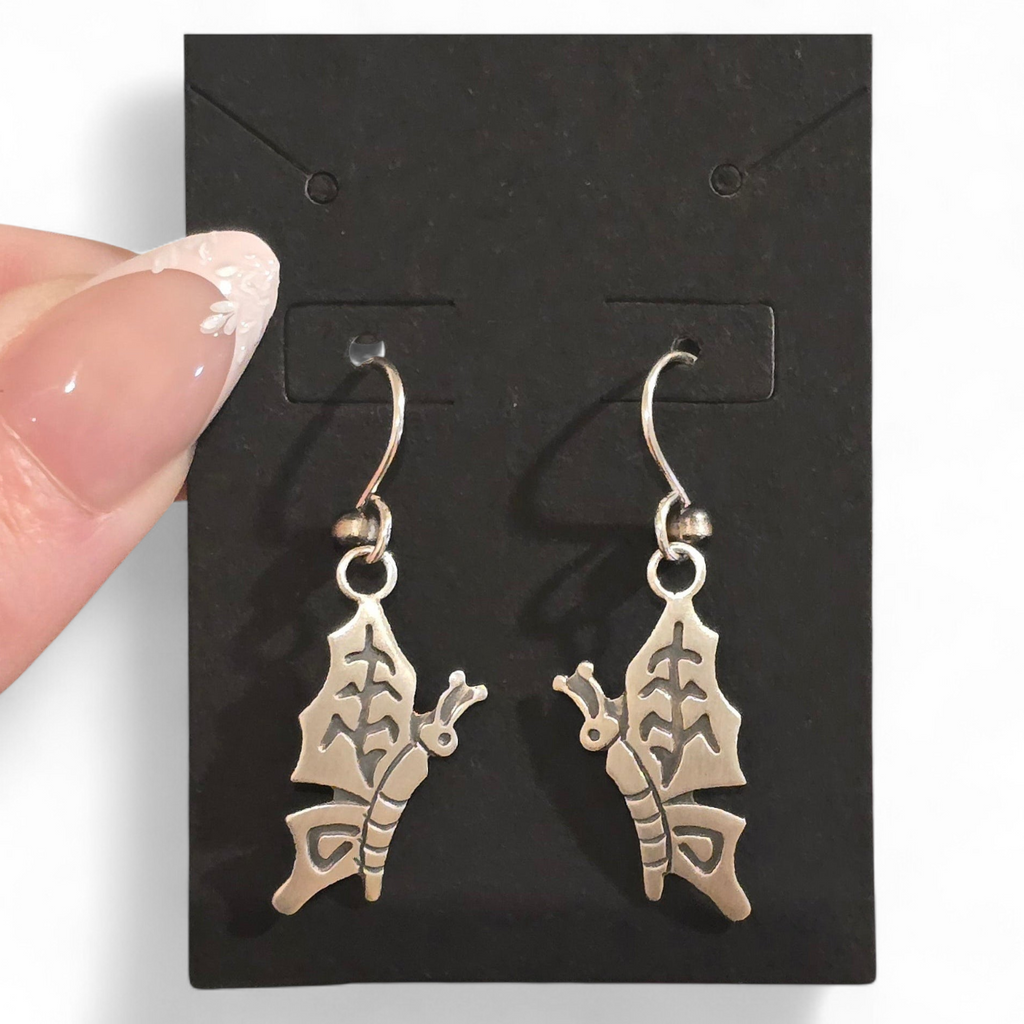 Sterling Butterfly & Sterling Pearl Dangle Earrings