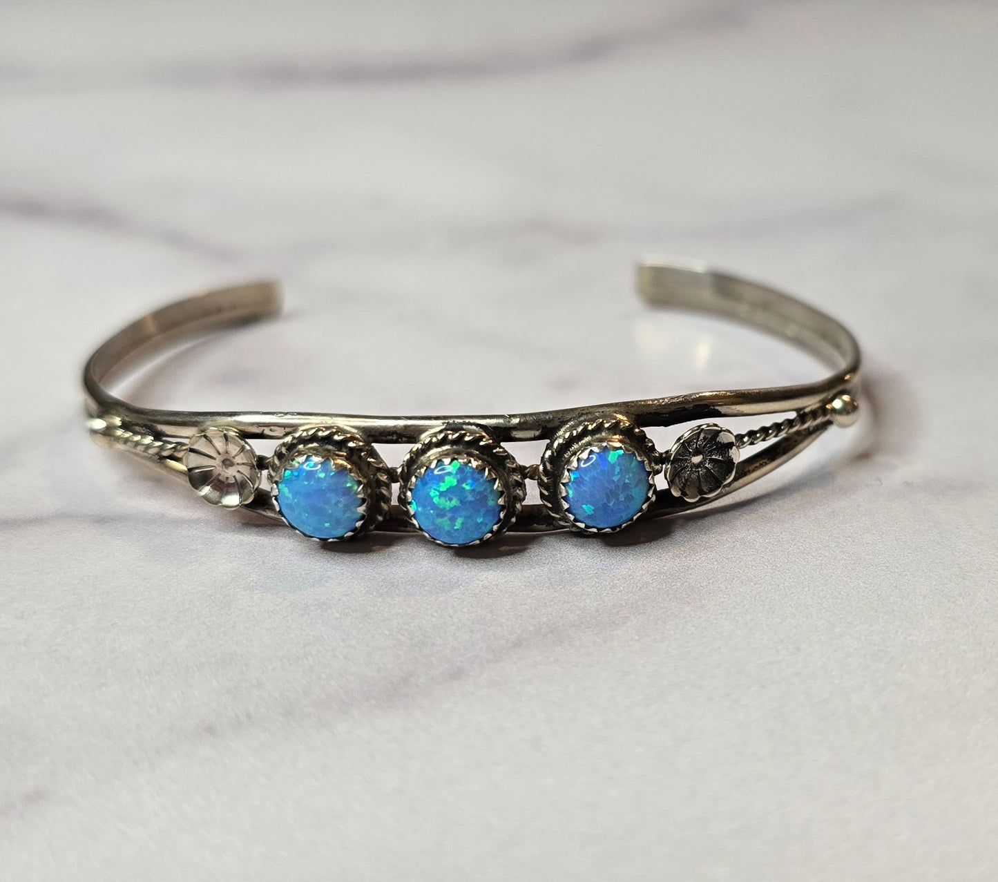 Man Made Light Blue Opal and Sterling Cuff