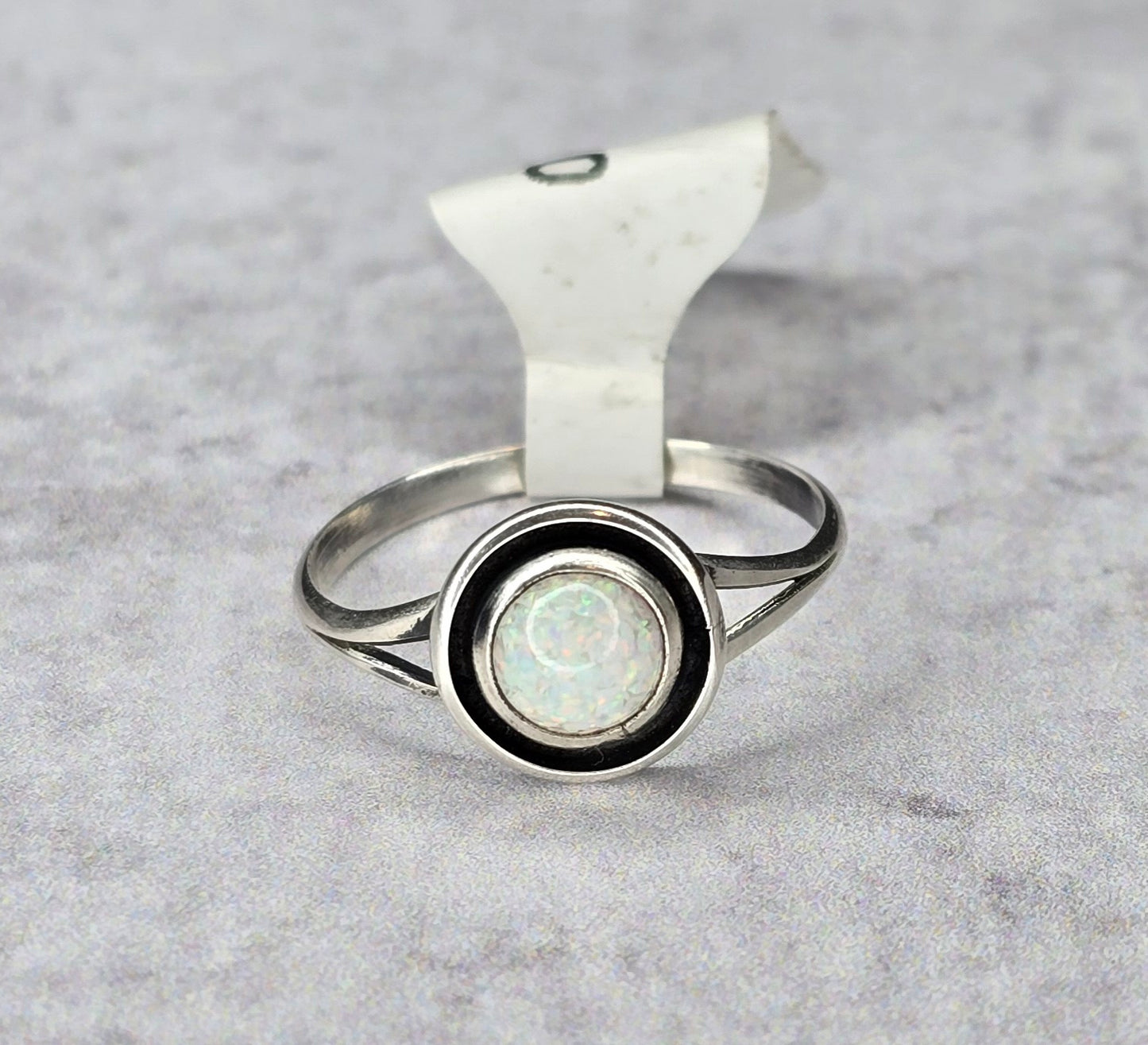 Man Made White Opal and Sterling Ring Size 7.25