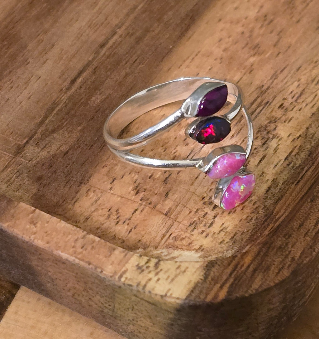 Sterling & Pink/Purple Opal Ring Size 7.25/7.5