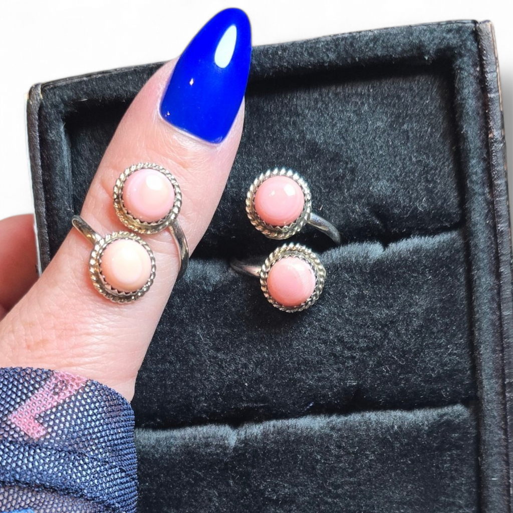 Pink Conch & Sterling Adjustable Rings