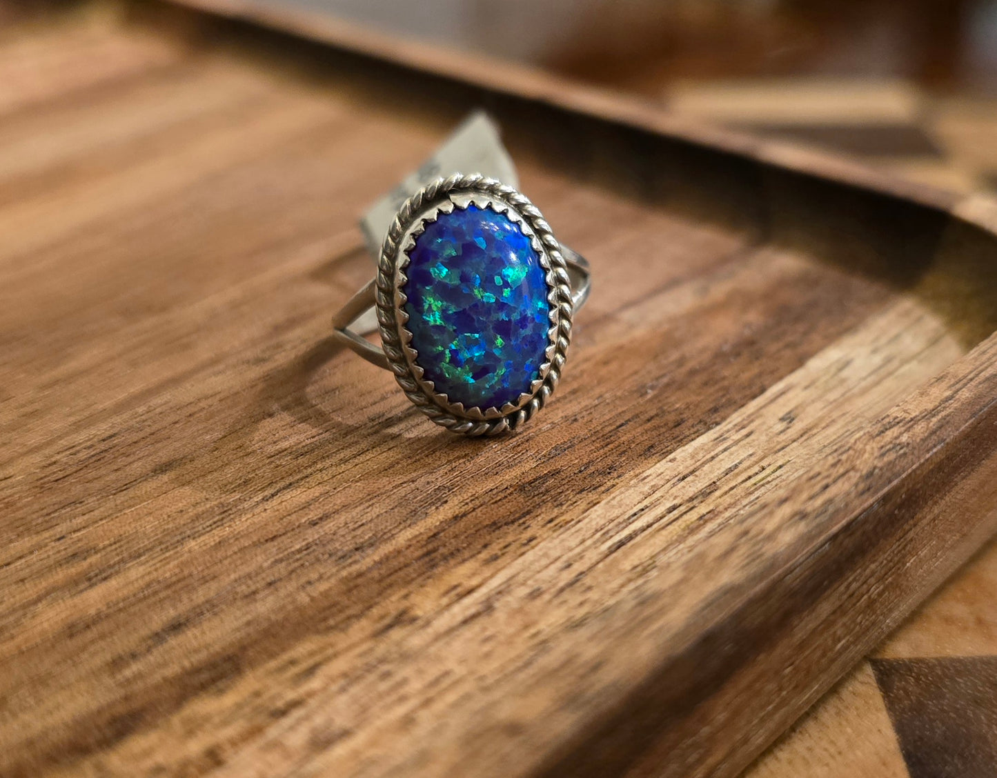 Man Made Lilac Opal and Sterling Ring Size 6.75