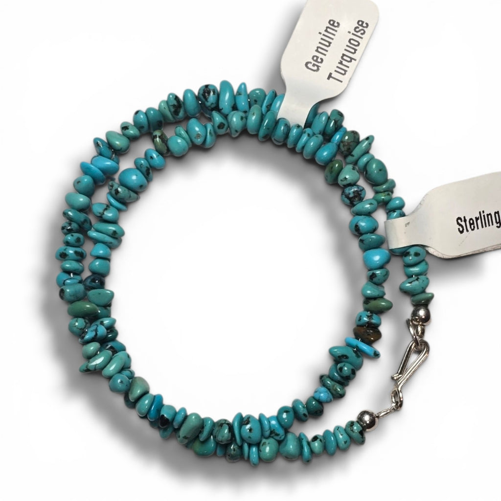 Kingman Turquoise & Sterling Chip Necklace 14 inches