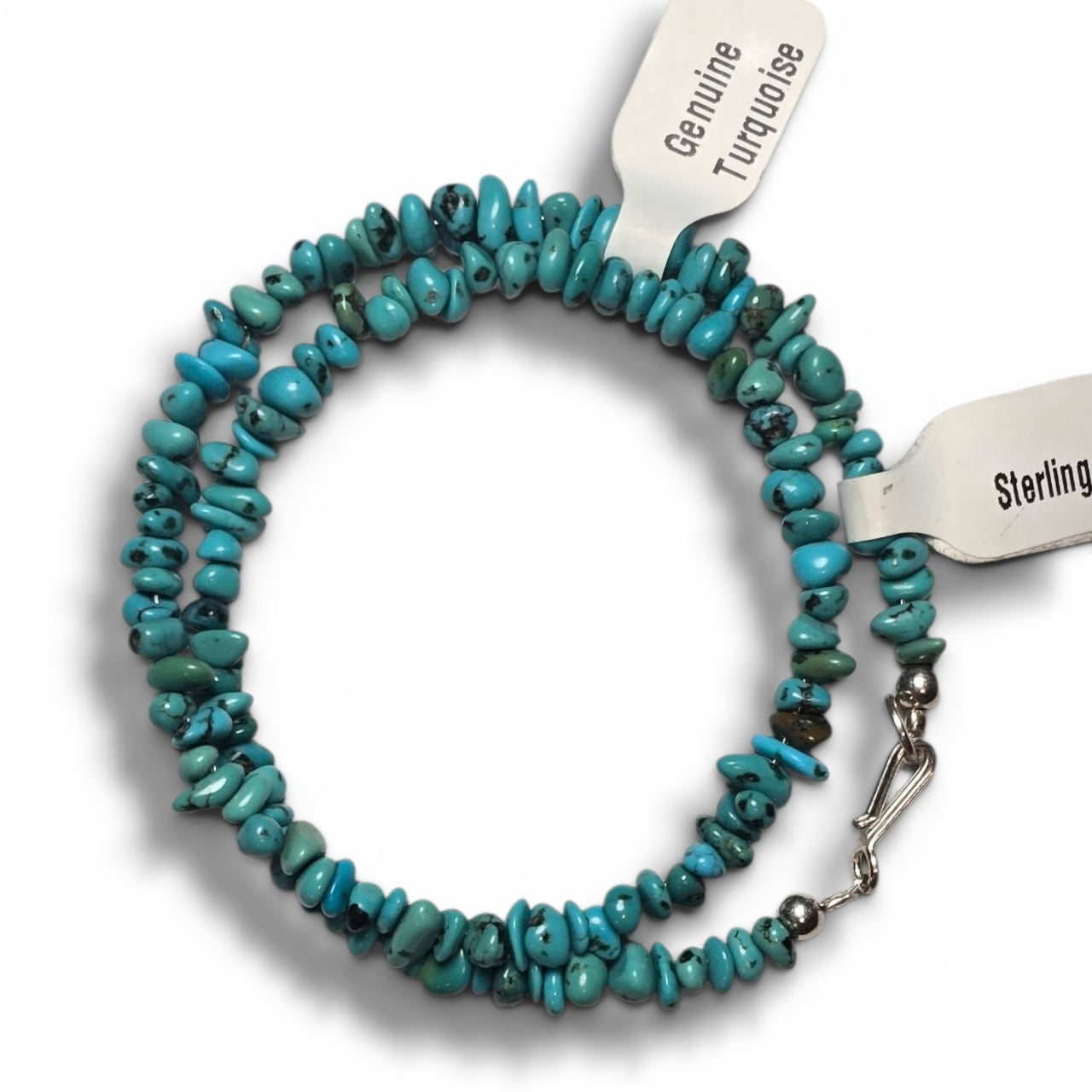 Kingman Turquoise & Sterling Chip Necklace 14 inches