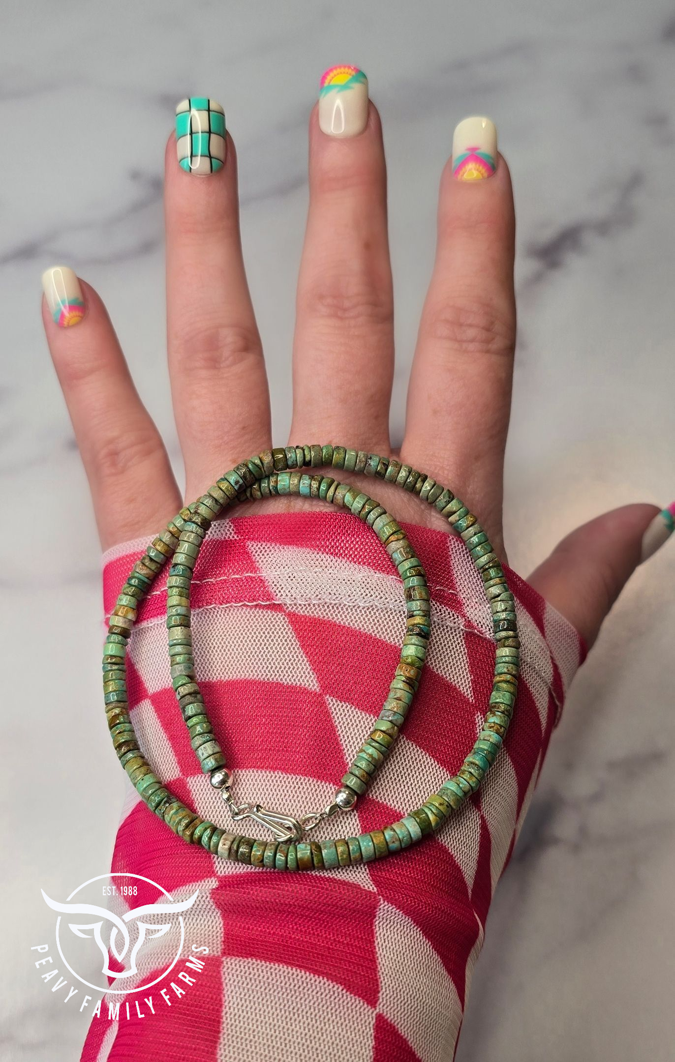 Turquoise and Sterling Necklace 16 inches