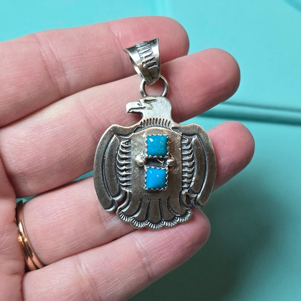 Robinson Martinez Sterling & Double Square Turquoise Pendant